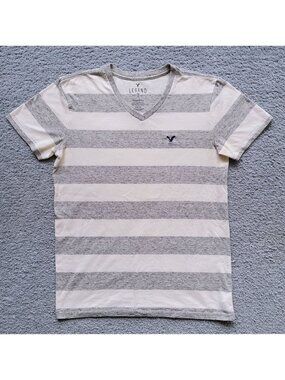 American Eagle Vintage Y2K Striped V-neck Legend T-Shirt MENS SIZE S
